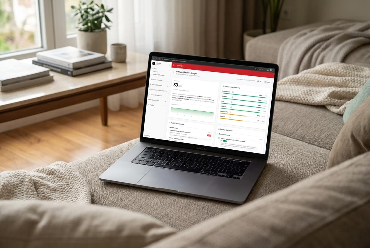 A product interface running on a laptop